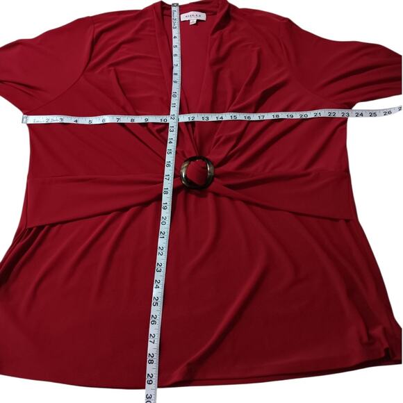 VINTAGE GILLI Stretchy Blouse Top Plus 2X V-Neck Surplice Red Career Dressy Trip - Picture 4 of 9